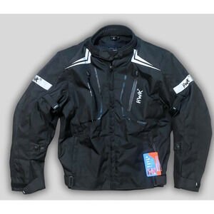 HWK Motorcycle Jacket Mens Small Black Outdoor Built In Pads full zip